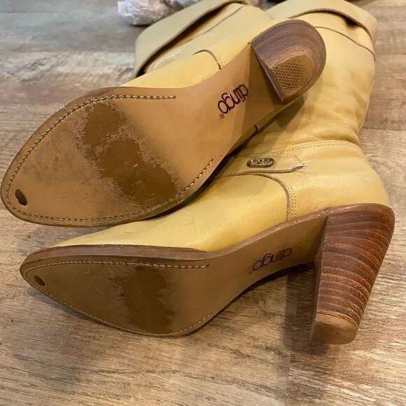 Vintage Dingo Beige Tall Leather Slouch Cuffed Boots Women’s Size 6 1/2