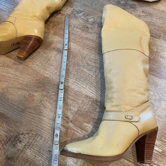 Vintage Dingo Beige Tall Leather Slouch Cuffed Boots Women’s Size 6 1/2