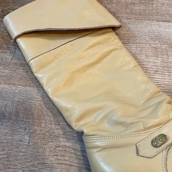 Vintage Dingo Beige Tall Leather Slouch Cuffed Boots Women’s Size 6 1/2