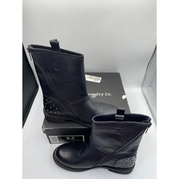 Vintage Foundry Co Women Stacy Black Leather Pull On Studded Boots Size 8.5 NWB