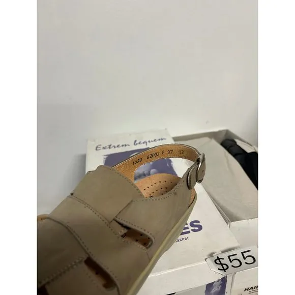 Vintage Hartjes Women's Stone Calf-Leather Adjustable Sling-back Sandals 82032‎