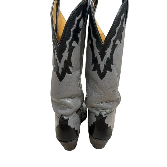 Vintage Justin Western Boots Women 7.5 Gray Black Leather Tall Cowboy Cowgirl