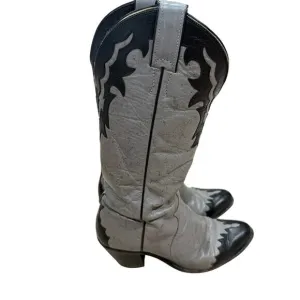 Vintage Justin Western Boots Women 7.5 Gray Black Leather Tall Cowboy Cowgirl