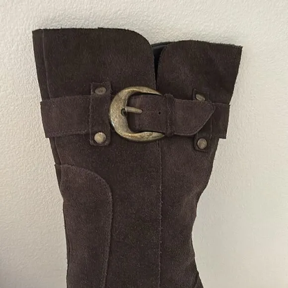 Vintage Kelly &amp; Katie Tall Brown Suede Leather Knee High Heel Boots Sz 9.5