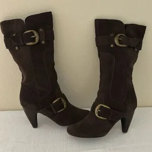 Vintage Kelly &amp; Katie Tall Brown Suede Leather Knee High Heel Boots Sz 9.5