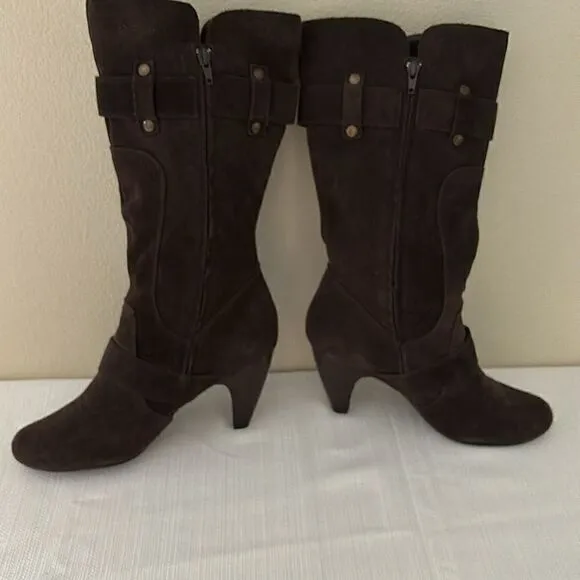Vintage Kelly &amp; Katie Tall Brown Suede Leather Knee High Heel Boots Sz 9.5
