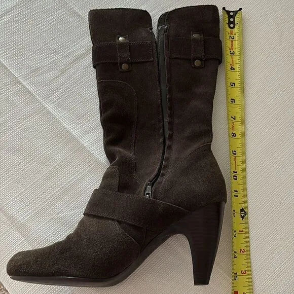 Vintage Kelly &amp; Katie Tall Brown Suede Leather Knee High Heel Boots Sz 9.5