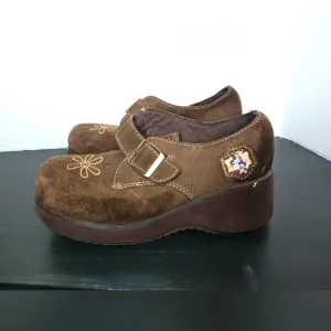 Vintage Lizzie McGuire Chunky Y2K Shoes Girls Size 1 Brown Embroidered RARE