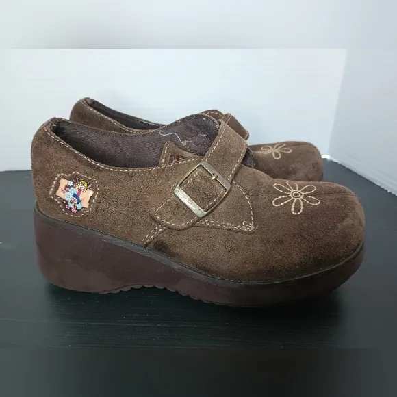 Vintage Lizzie McGuire Chunky Y2K Shoes Girls Size 1 Brown Embroidered RARE