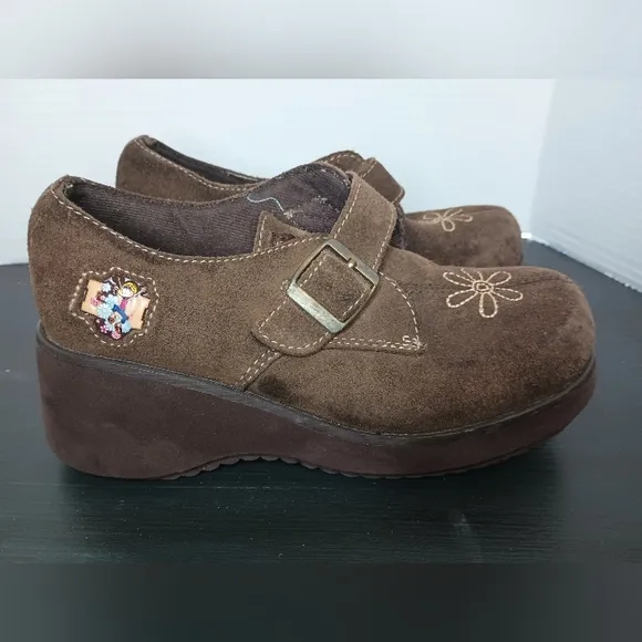 Vintage Lizzie McGuire Chunky Y2K Shoes Girls Size 1 Brown Embroidered RARE