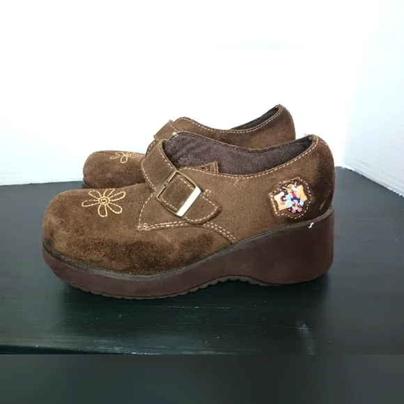 Vintage Lizzie McGuire Chunky Y2K Shoes Girls Size 1 Brown Embroidered RARE