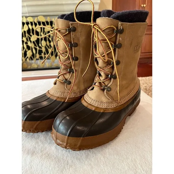 Vintage LL BEAN Boots Mens sz 7 TALL Liners MAINE HUNTING Duck Brown Tan Leather