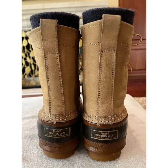 Vintage LL BEAN Boots Mens sz 7 TALL Liners MAINE HUNTING Duck Brown Tan Leather