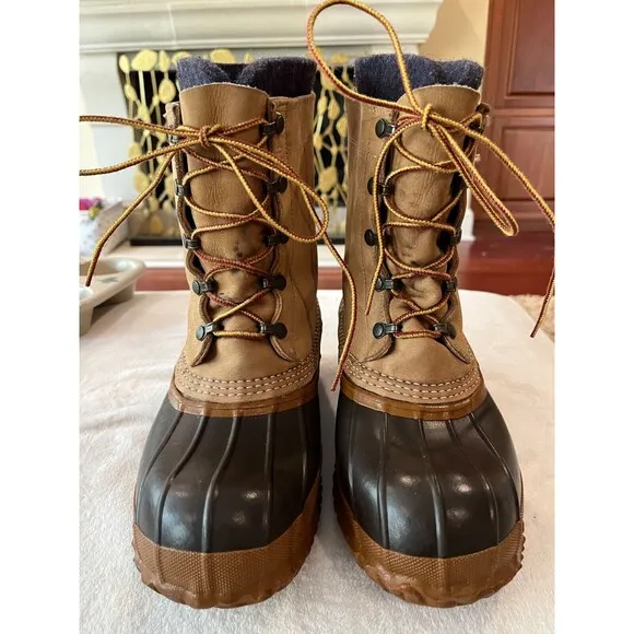 Vintage LL BEAN Boots Mens sz 7 TALL Liners MAINE HUNTING Duck Brown Tan Leather