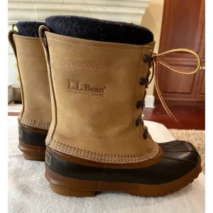 Vintage LL BEAN Boots Mens sz 7 TALL Liners MAINE HUNTING Duck Brown Tan Leather