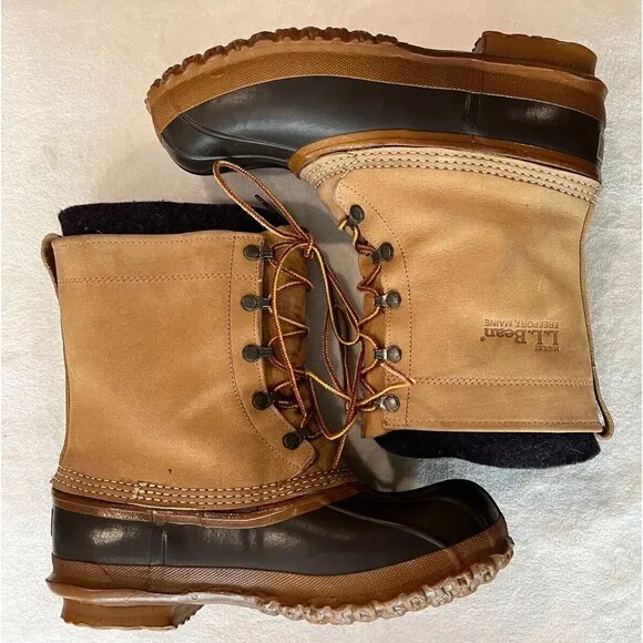 Vintage LL BEAN Boots Mens sz 7 TALL Liners MAINE HUNTING Duck Brown Tan Leather