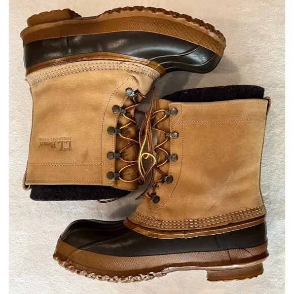 Vintage LL BEAN Boots Mens sz 7 TALL Liners MAINE HUNTING Duck Brown Tan Leather
