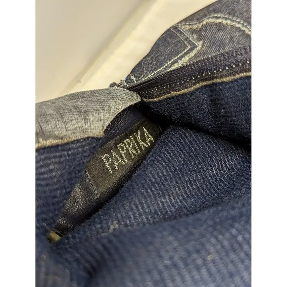 Vintage Paprika Denim Boots Y2K Knee Tall Patchwork Blue Jeans Fabric Zip USA 6
