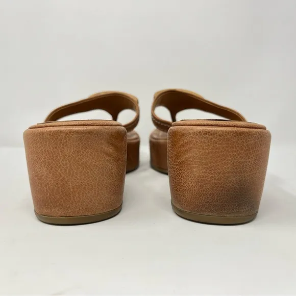 Vintage Prada 90s Y2K Brown Tan Triangle Logo Platform Wedge Sandals 36.5 6.5