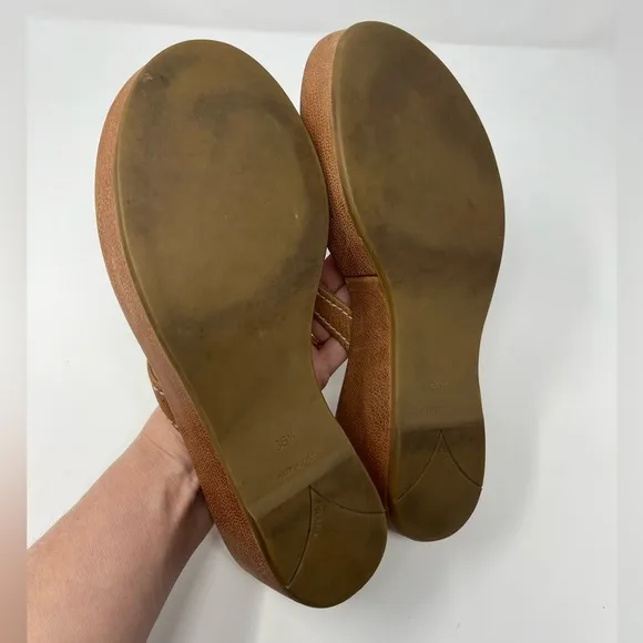 Vintage Prada 90s Y2K Brown Tan Triangle Logo Platform Wedge Sandals 36.5 6.5