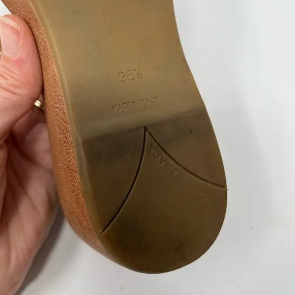 Vintage Prada 90s Y2K Brown Tan Triangle Logo Platform Wedge Sandals 36.5 6.5