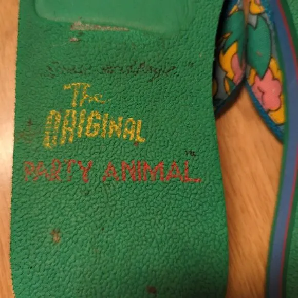 Vintage Spuds Mackenzie Flip Flops Mens 7-8 Green Beach Summer Beer Budweiser