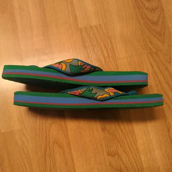 Vintage Spuds Mackenzie Flip Flops Mens 7-8 Green Beach Summer Beer Budweiser