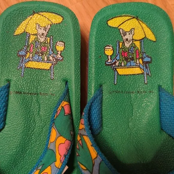 Vintage Spuds Mackenzie Flip Flops Mens 7-8 Green Beach Summer Beer Budweiser