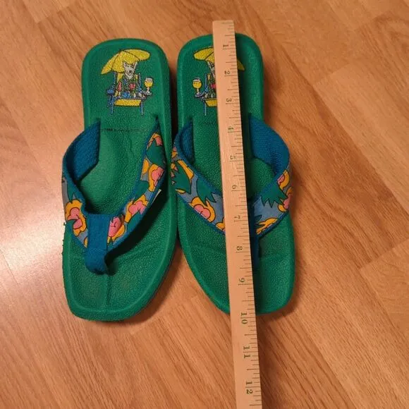 Vintage Spuds Mackenzie Flip Flops Mens 7-8 Green Beach Summer Beer Budweiser