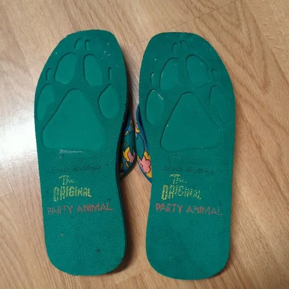 Vintage Spuds Mackenzie Flip Flops Mens 7-8 Green Beach Summer Beer Budweiser