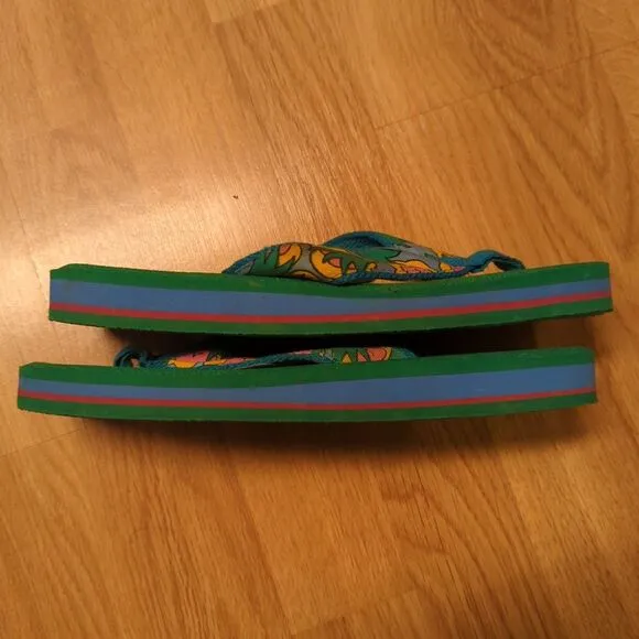 Vintage Spuds Mackenzie Flip Flops Mens 7-8 Green Beach Summer Beer Budweiser
