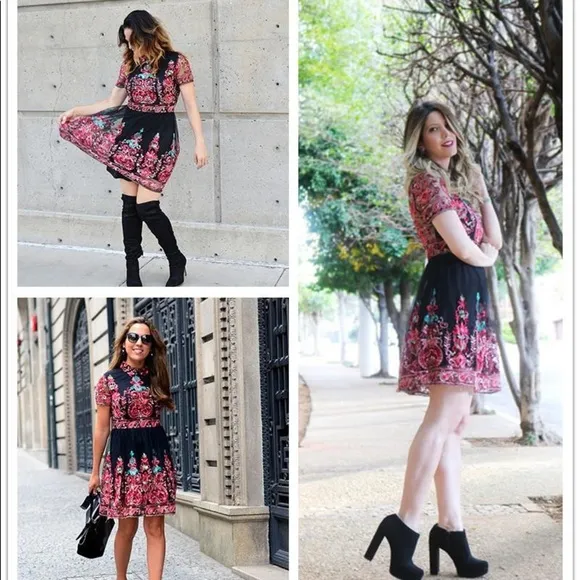 Vintage Style Embroidery Mesh Overlay Boho Dress