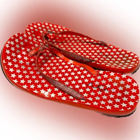 Vintage Sugar Floaties Flip-Flops; Red and White Stars Sz:8 Beach Sandals Flawed