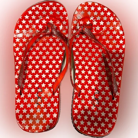 Vintage Sugar Floaties Flip-Flops; Red and White Stars Sz:8 Beach Sandals Flawed