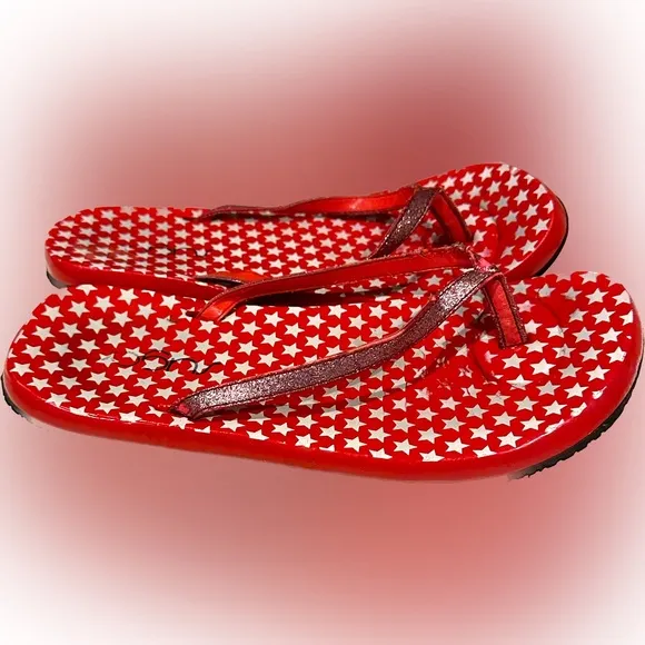 Vintage Sugar Floaties Flip-Flops; Red and White Stars Sz:8 Beach Sandals Flawed