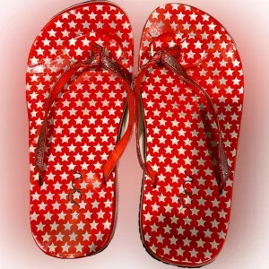 Vintage Sugar Floaties Flip-Flops; Red and White Stars Sz:8 Beach Sandals Flawed