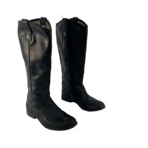 Vintage White Label Womens FRYE Black Leather Tall Biker Boots, Size 7B Preowned