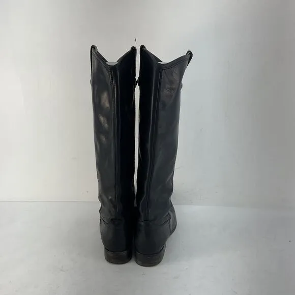 Vintage White Label Womens FRYE Black Leather Tall Biker Boots, Size 7B Preowned