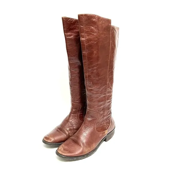Vintage Y2K brown leather knee high half zip riding boots