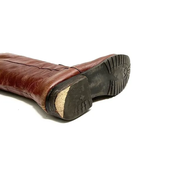 Vintage Y2K brown leather knee high half zip riding boots