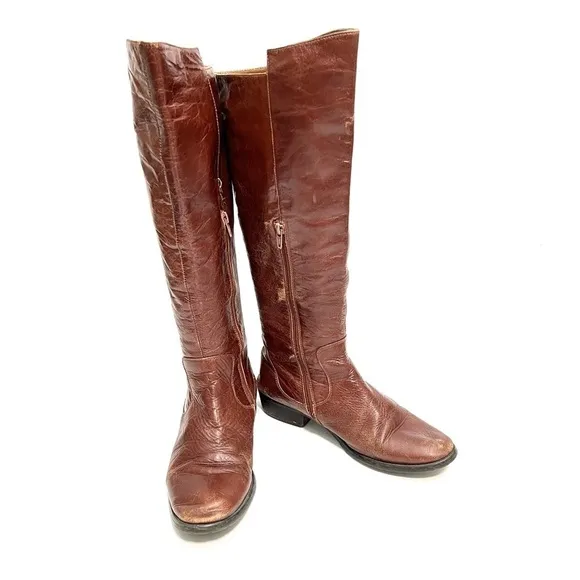 Vintage Y2K brown leather knee high half zip riding boots