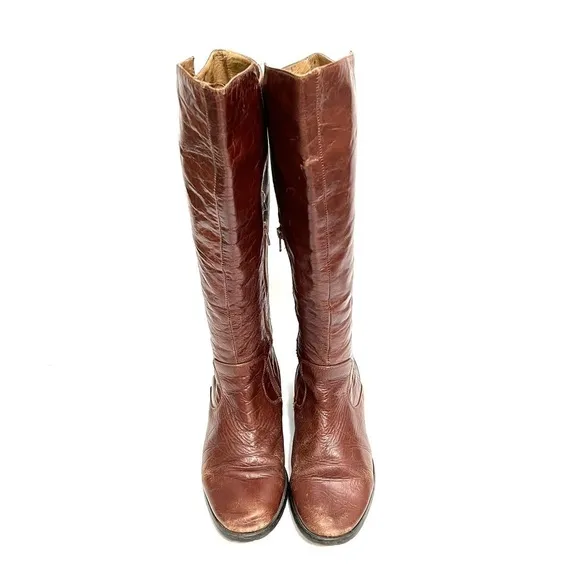 Vintage Y2K brown leather knee high half zip riding boots