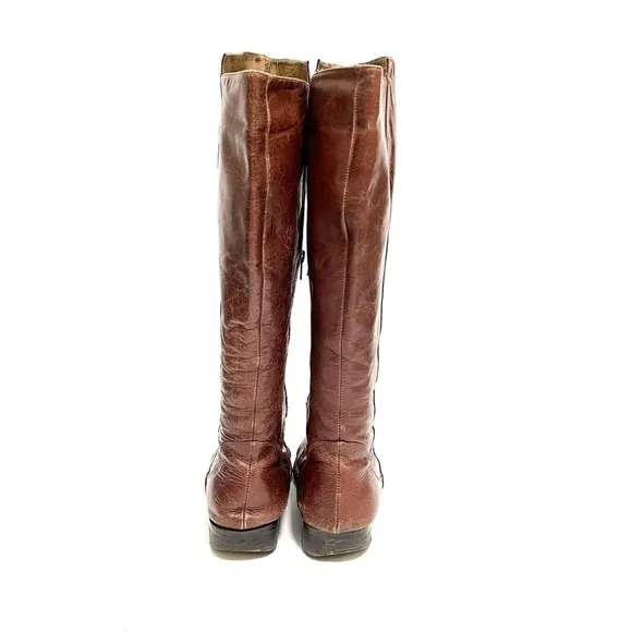Vintage Y2K brown leather knee high half zip riding boots