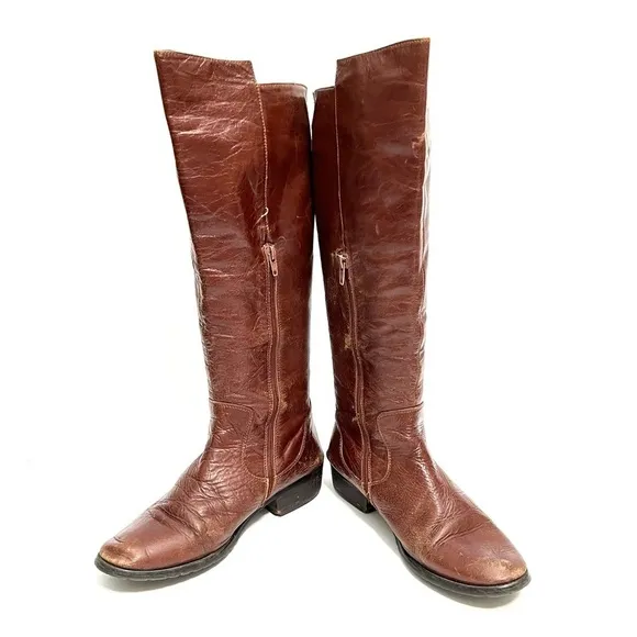 Vintage Y2K brown leather knee high half zip riding boots