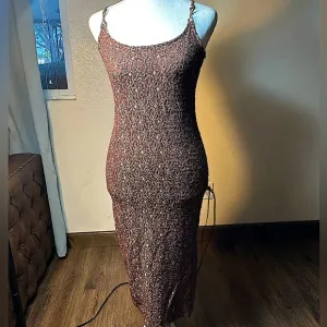 Vintage Y2K chocolate brown spaghetti strap lace brown and gold tones size s
