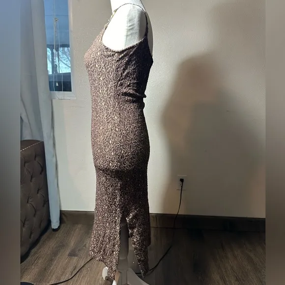 Vintage Y2K chocolate brown spaghetti strap lace brown and gold tones size s
