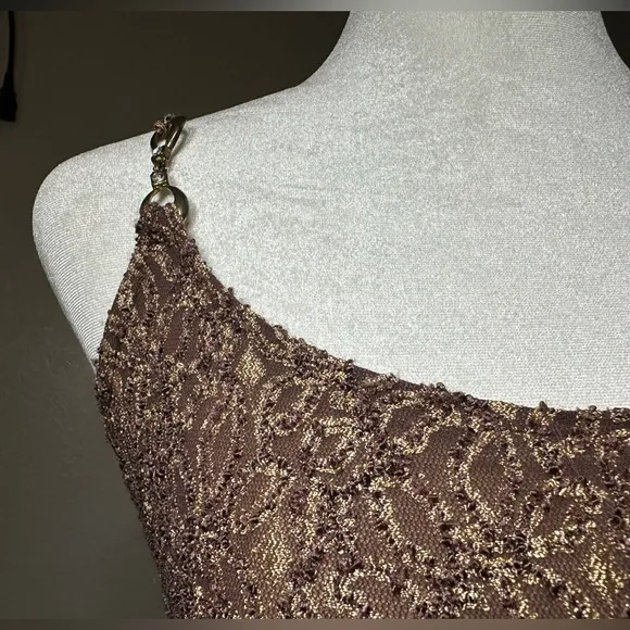 Vintage Y2K chocolate brown spaghetti strap lace brown and gold tones size s