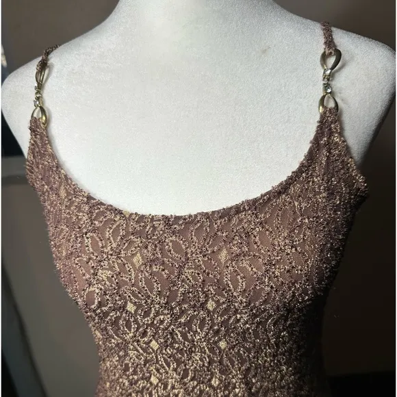 Vintage Y2K chocolate brown spaghetti strap lace brown and gold tones size s