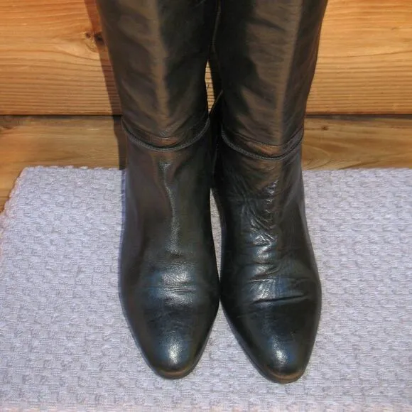Vintage 80's Black Tall Heeled Leather Boots