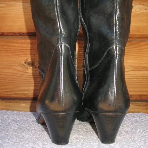 Vintage 80's Black Tall Heeled Leather Boots